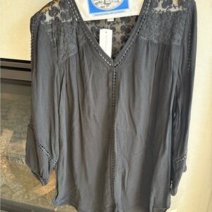 JohnPaulRichard Black Lace 3/4 Sleeve Blouse